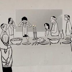 Drawing of a Jewish family around the table