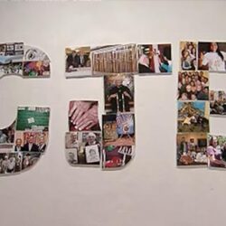 Collage of images creating the letter CJE